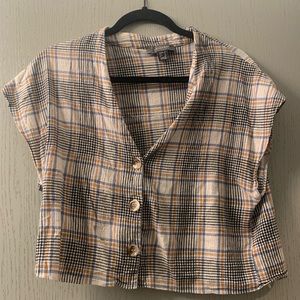 Blue, Gold, Black, and White Plaid Crop Top by Primark (Size 10)